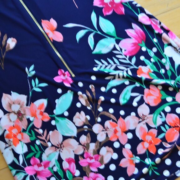 Eliza J Navy Floral Sheath Midi Dress Elbow Sleeve Crew Neck Size 14 NWT - Picture 13 of 13